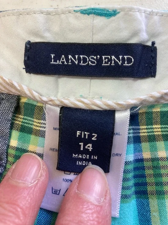 Lands' End Plaid Green & Aqua Bermuda Shorts - Picture 2 of 9